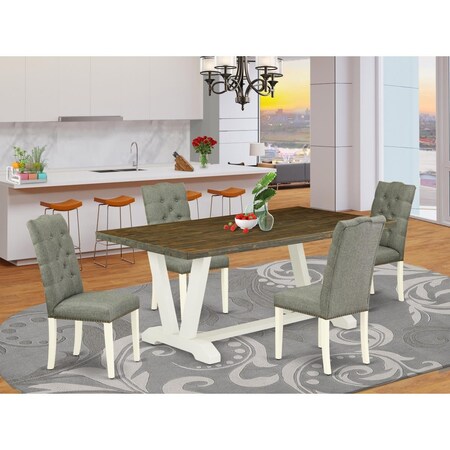 East West Furniture 5 Piece V-Style Dinette Room Set - Linen White V077EL207-5